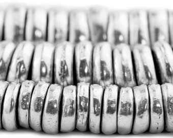 Aluminium-Mursi-Ringperlen: 16 mm, 20 mm, 24 mm, Silber, afrikanische Handelsmetall-Rondelle, Abstandsperlen, Kunsthandwerk, Schmuckdesign und Inneneinrichtung für Zuhause