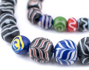40 Graduated Fancy Islamic Beads - Skunk Eye Feather Chevron African Style Trade Beads Medley - Fancy Trade Beads (JVA-RND-MIX-726)