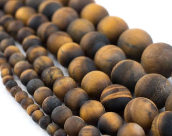 Natural Tiger Eye Beads: Round Gemstone Matte Frosted Wholesale Brown Yellow Gold Spherical Stone Beads 4mm 6mm 8mm 10mm 12mm 14mm Jewelry