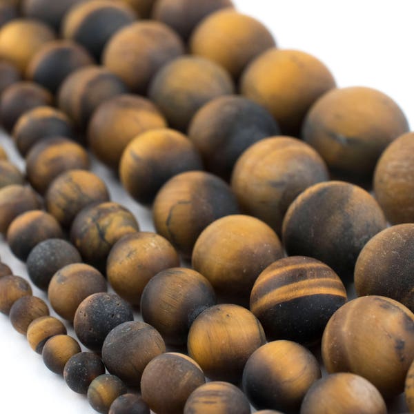 Genuine Tiger Eye Gemstone Round Bead Necklace 18 Inch - 6-14mm Beads, Natural, Handmade