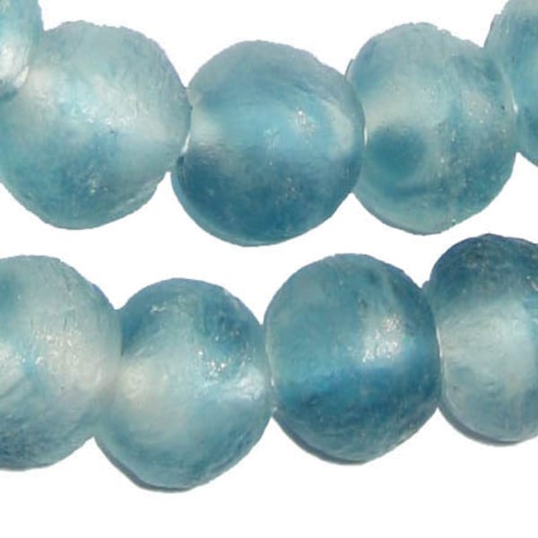 40 Recycled Glass Beads 18mm - Blue Wave Marine - African Glass Beads - Jewelry Making Supplies - Made in Ghana ** (RCY-RND-BLU-618)