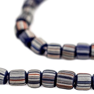 Koboltfärgade regnbågsrandiga Java-krusbärspärlor, 7 mm, 1 sträng, ca 115 pärlor: Flerfärgat glas från Indonesien