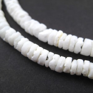 230 Matte White Natural Shell Heishi Beads: 6mm Rustic Ethnic Handmade Boho Spacer Small Organic Eco-Friendly (PAC-HSH-WHT-141)
