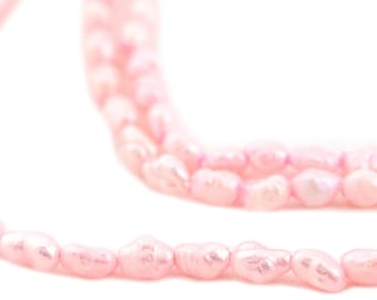 Baby Vintage Japanese Rice Pearl Beads, Pink 3mm, 16 Inch Strand, Artisan Jewelry Supplies from Japan