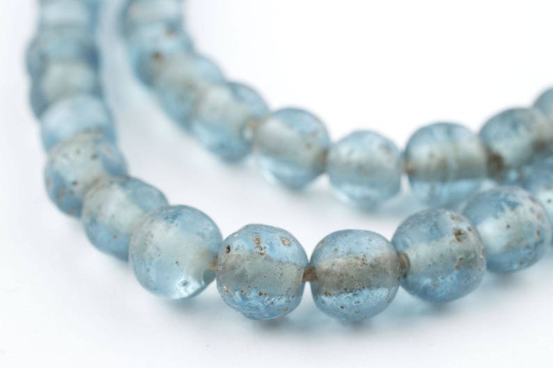 65 Light Blue Ancient Style Java Glass Beads: Etched Glass Beads Primitive Beads Textured Glass Beads Round Shaped Beads JVA-RND-BLU-168 image 1