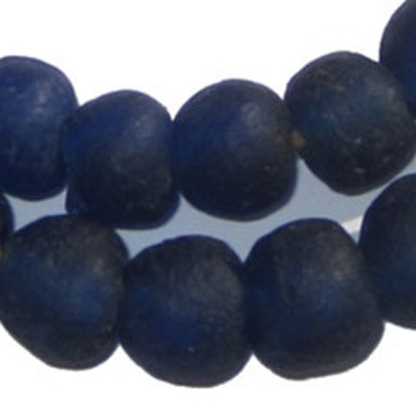 45 Cobalt Blue Recycled Glass Beads 14mm - African Glass Beads - Fair Trade - Sea Glass Necklace - Made in Ghana (RCY-RND-BLU-542)