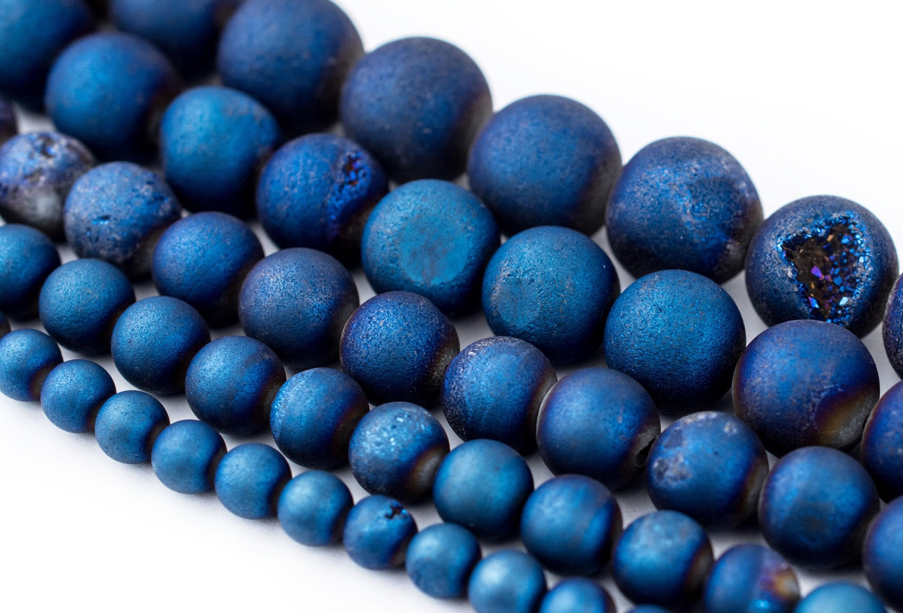 Assortimento Di 26 Perline Rotonde 8-10-14 Mm E 2 Cabochon Di Resina Blu Anatra P 397591