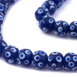 94 Blue & White Venetian-Style Skunk Beads 12mm, 36" Strand: Handmade Indonesian Glass Beads Inspired by Traditional Venetian African Beads