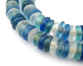 100 Ocean Medley Rondelle Recycled Glass Beads - African Glass Beads - Fair Trade - Sea Glass Strand - Made in Ghana (RCY-DISK-MIX-710)