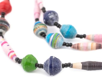 Carnival Medley Recycled Paper Beads Necklace: Eco-Friendly Ugandan Handmade Art