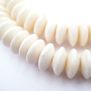 115 Saucer White Bone Beads: Genuine Rustic Ethnic Handmade Boho Shaped Large Big Organic Eco-Friendly (PAC-SCR-WHT-123)