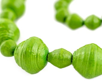 Lime Green Paper Bead Necklace from Uganda - Recycled Newspaper & Scrap Paper - Fair Trade Wrap Around African Jewlry (PPR-BIC-GRN-150)