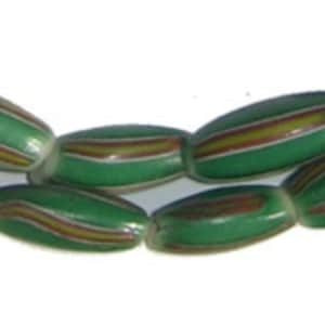 35 Authentic Watermelon Chevron Beads - African Trade Beads - Glass Trade Beads - Jewelry Making Supplies - West Africa ** (CHV-OVL-GRN-209)