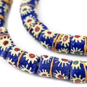 35 Southwest Style Cylindrical Krobo Beads: Glass Cylinder Beads 12mm Glass Beads Large Ghanaian Beads Tribal Glass Beads Powder Glass Beads