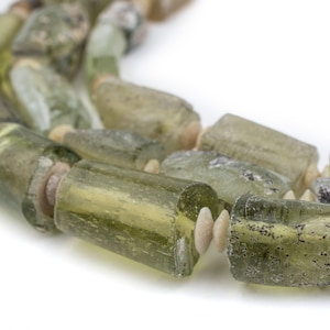 18-20 Rectangular Ancient Roman Glass Beads Sea Green: Real Roman Glass Ancient Glass Beads Green Glass Beads