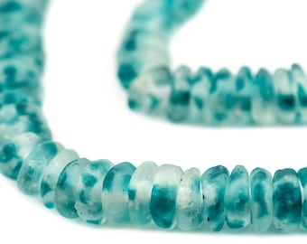 115 Blue Wave Marine Rondelle Recycled Glass Beads 11mm: Handmade in Ghana, African Artisanal Product, Wholesale Price, Sold by the Strand