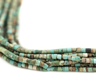 Tiny Turquoise Heishi Beads, Green 2mm, 14 Inch Strand, Artisan Jewelry Supplies from Afghanistan