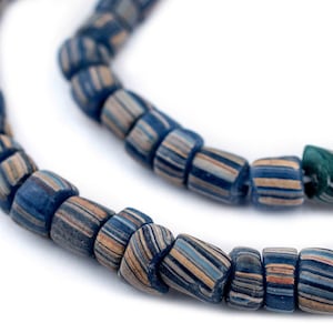 100 koboltpärlor i antik stil, Java-krusbär, 6-8 mm: Randiga handelspärlor, rustika glaspärlor, cylinderpärlor, handgjorda pärlor