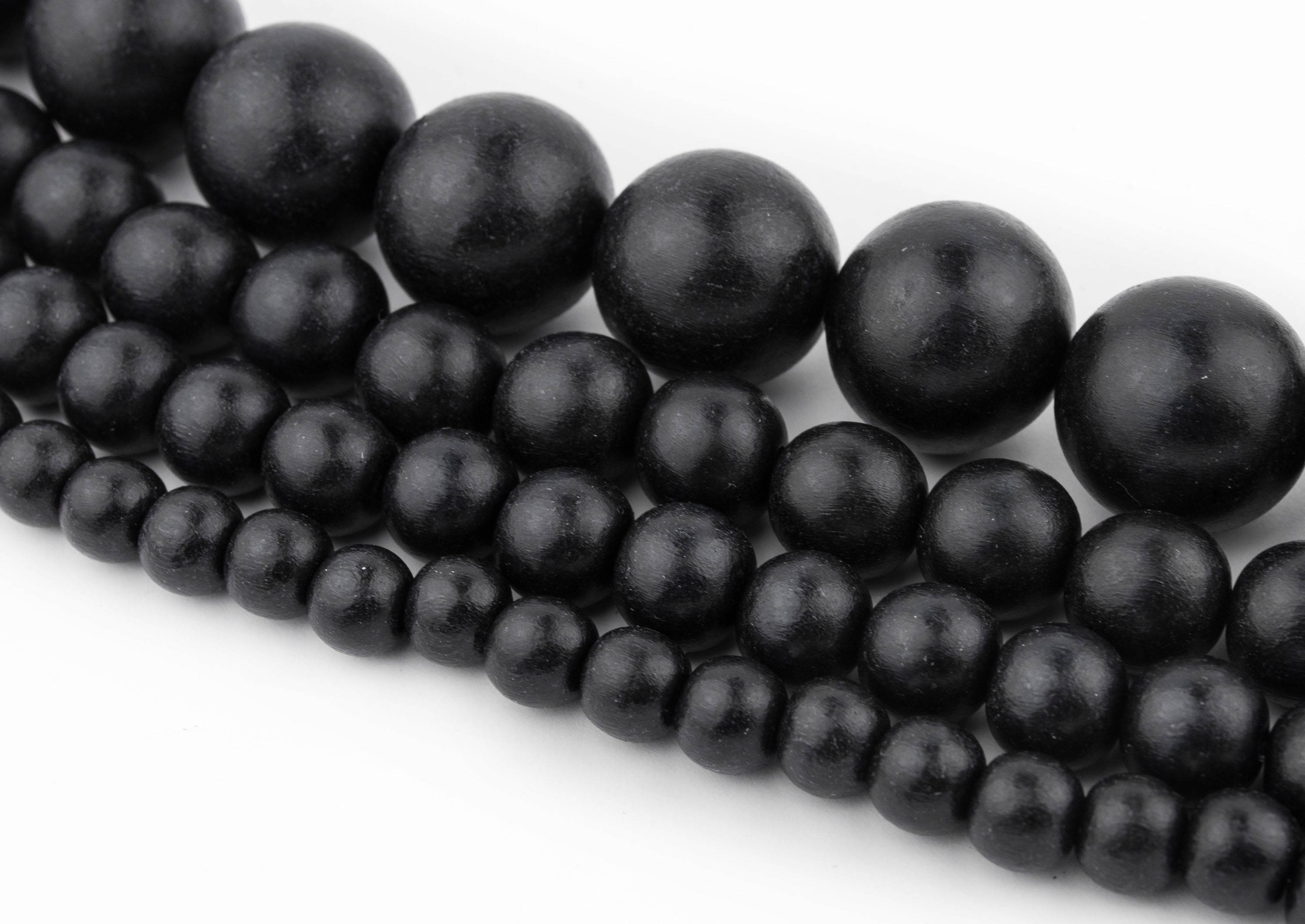 Black Wood Beads Natural Round Wooden 8mm 10mm 12mm 20mm Boho Etsy