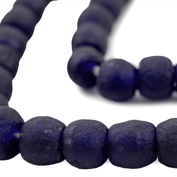 45 Cobalt Blue Recycled Glass Beads 14mm - African Glass Beads - Fair Trade - Sea Glass Strand - Made in Ghana (RCY-RND-BLU-542)