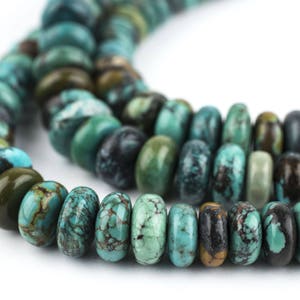 120 Graduated Rondelle Turquoise Beads: Turquoise Gemstone Genuine Turquoise Ethnic Stone Beads Green Stone Beads Stone Disk Beads