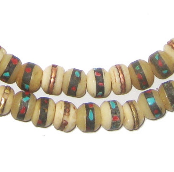 10 handmade Tibetan prayer beads nepal brass beads with turquoise inlay 10 handmade Tibetan prayer beads nepal brass beads with turquoise inlay