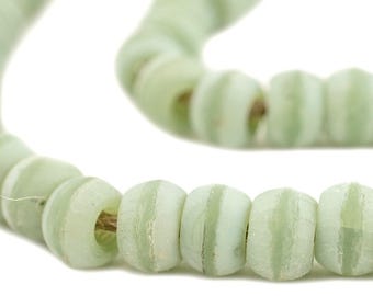 Sage Green Glass Padre Beads: Earthy 9mm Cylindrical Boho Craft Supplies