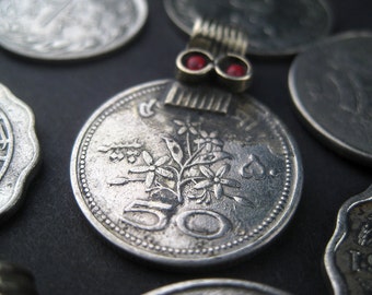 8 Old Coin Pendants - Afghani Silver Pendant - Jewelry Making Supplies - Made in Afghanistan ** (PND-AFG-100)