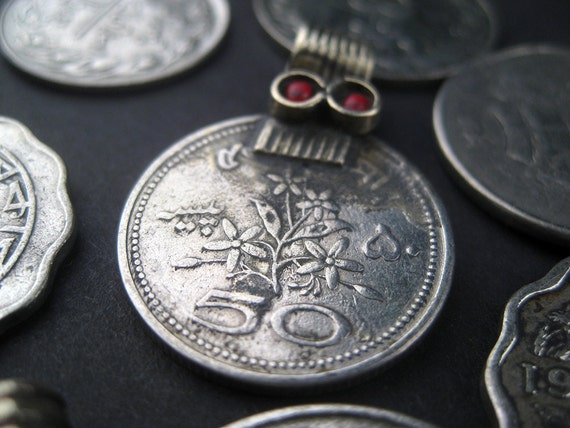 8 Old Coin Pendants - Afghani Silver Pendant - Jewelry Making Supplies - Made in Afghanistan ** (PND-AFG-100)
