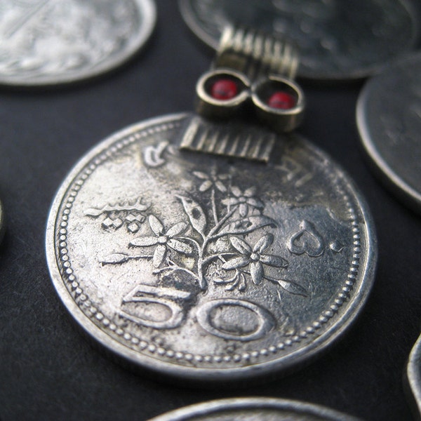 8 Old Coin Pendants - Afghani Silver Pendant - Jewelry Making Supplies - Made in Afghanistan ** (PND-AFG-100)