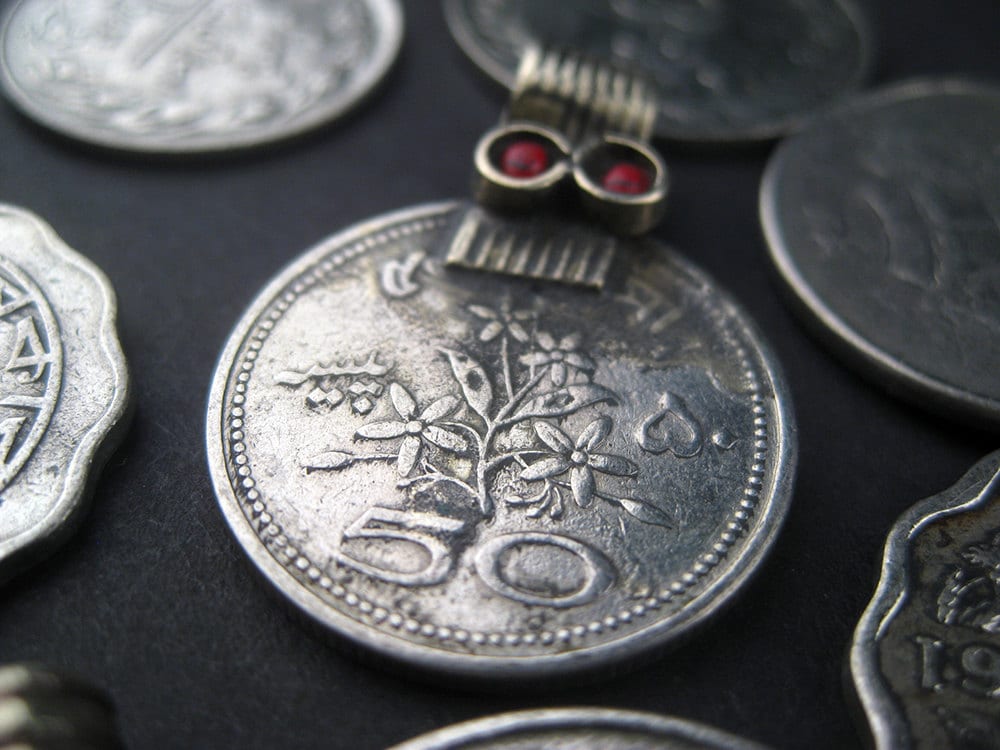 8 Old Coin Pendants - Afghani Silver Pendant - Jewelry Making Supplies - Made in Afghanistan ** (PND-AFG-100)