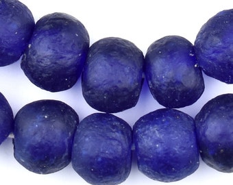 40 Recycled Glass Beads - Cobalt Blue African Beads - 18mm Round Beads - Fair Trade - Made in Africa (RCY-RND-BLU-519)