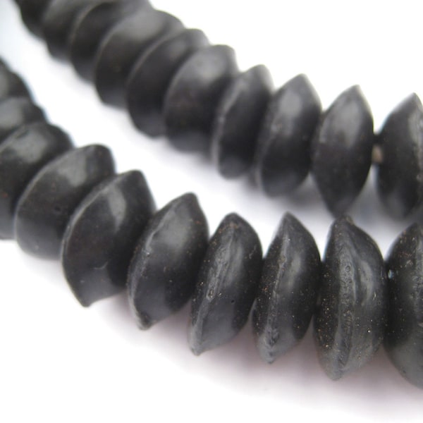105 Midnight Black Ashanti Glass Saucer Beads - Black Saucer Beads - Ashanti Disk Beads - Fair Trade Beads - African Beads (SND-DSK-BLK-81)