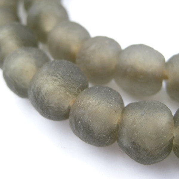 11mm Glass Beads - Recycled Glass - African Beads - Brown Powdered Glass - Fair Trade - Sea Glass Necklace - Made in Ghana (RCY-RND-GRY-717)