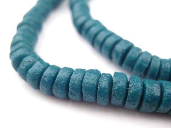 Black Mini-Disk Sandcast Beads 7mm Ghana African Glass Large Hole 28 Inch Strand