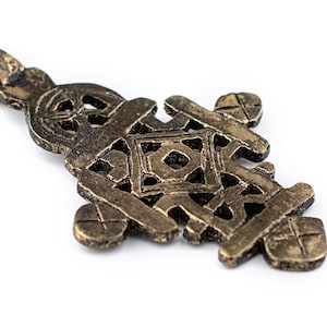 Brass Ethiopian Coptic Cross: Pendant Orthodox Metal African Traditional Finding Christian Charm (PND-CBM-650)