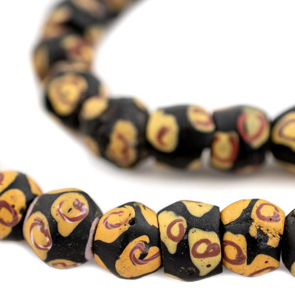 Antique Venetian King Beads, Black, 26 Inch Strand, Collectible African Trade Beads