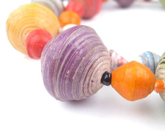 Rainbow Medley Paper Bead Necklace from Uganda - Recycled Newspaper & Scrap Paper - Fair Trade Wrap Around African Jewelry (PPR-BIC-MIX-159)