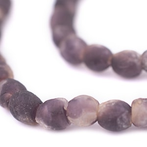 77 Purple Swirl Recycled Glass Beads: West African Cultured Sea Small 6mm Ghanaian Trade Round Rustic Ethnic Handmade (RCY-RND-PRP-1017)