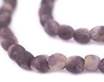 77 Purple Swirl Recycled Glass Beads: West African Cultured Sea Small 6mm Ghanaian Trade Round Rustic Ethnic Handmade (RCY-RND-PRP-1017)