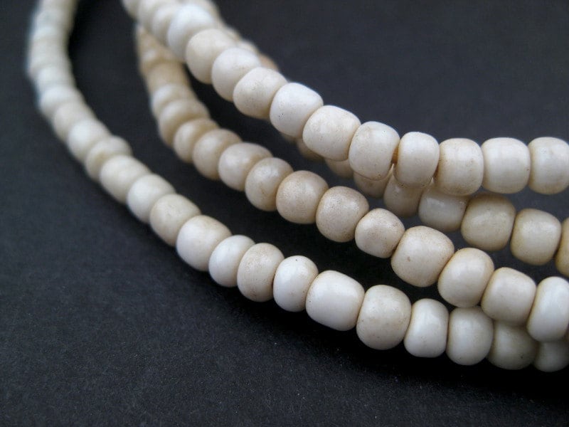 2 Strands Vintage Style Ghana Seed Beads - White Glass Beads - African Beads - Small Glass Beads - Made in Ghana (GHN-SED-WHT-131)