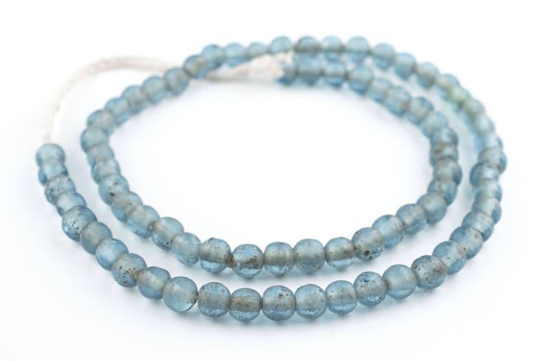 65 Light Blue Ancient Style Java Glass Beads: Etched Glass Beads Primitive Beads Textured Glass Beads Round Shaped Beads JVA-RND-BLU-168 image 4