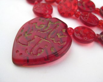 48 Vintage Red Arabic Haji Beads - African Glass Beads - Jewelry Making Supplies - Made in Ethiopia + (CZEC-USU-RED-218)