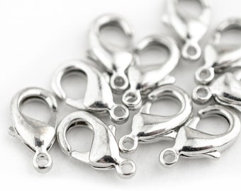 Silver Lobster Clasps (Set of 10): 9.5mm 12mm 15mm Sturdy Metallic Closures for Artisan DIY Custom Bracelet & Necklace Jewelry Designs