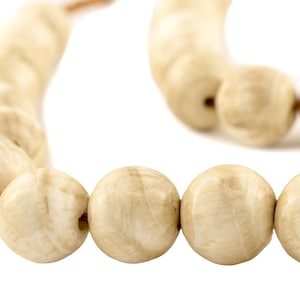 24 Round Vintage Naga Conch Shell Beads: Seashell Strand Nepal White Rustic Ethnic Handmade Strung Raffia Boho Huge (SHL-RND-WHT-193)
