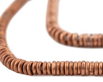 Kenya Copper Heishi Beads, Full Strand - African Metal Beads - Copper Beads - African Beads - Tiny Disks - Made in Kenya (MET-HSHI-CPR-207)