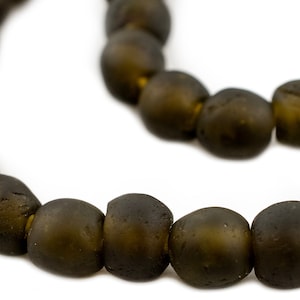 Dark Olive Recycled Glass Beads, Green 11mm, 27 Inch Strand, Artisan Jewelry Supplies from Ghana