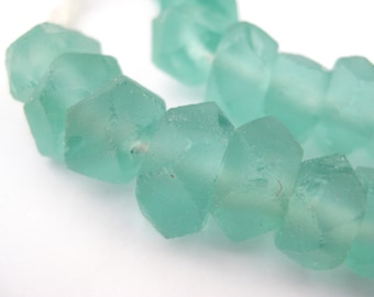 48 Recycled Java Glass Beads - Translucent Sea Glass Beads - Indonesian Faceted Glass Beads - Jewelry Making Supplies  ** (JVA-USU-GRN-699)