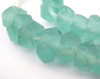 32 Recycled Java Glass Beads - Translucent Sea Glass Beads - Indonesian Faceted Glass Beads - Jewelry Making Supplies ** (JVA-USU-GRN-699)