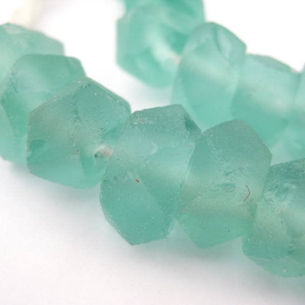 48 Recycled Java Glass Beads - Translucent Sea Glass Beads - Indonesian Faceted Glass Beads - Jewelry Making Supplies  ** (JVA-USU-GRN-699)